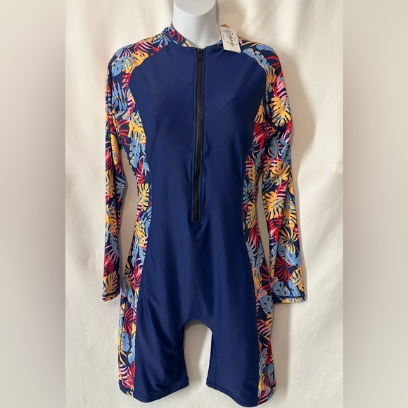 Halcurt Women's Navy Floral Long Sleeve Swimsuit # A2 - Picture 9 of 16